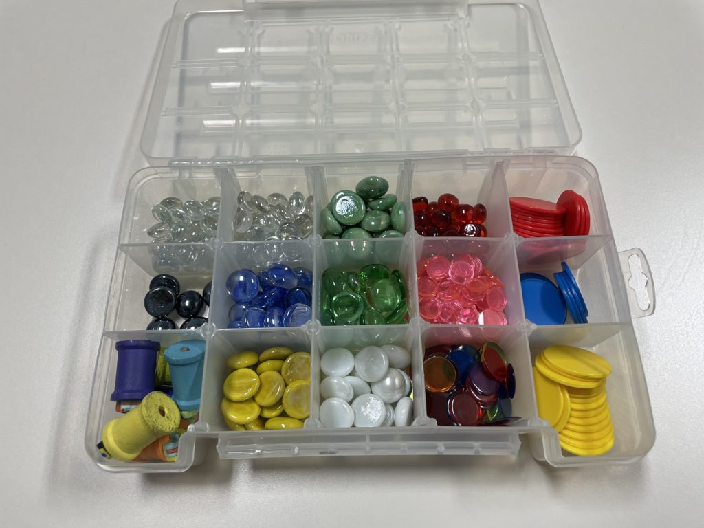Collection of makeshift game pieces
